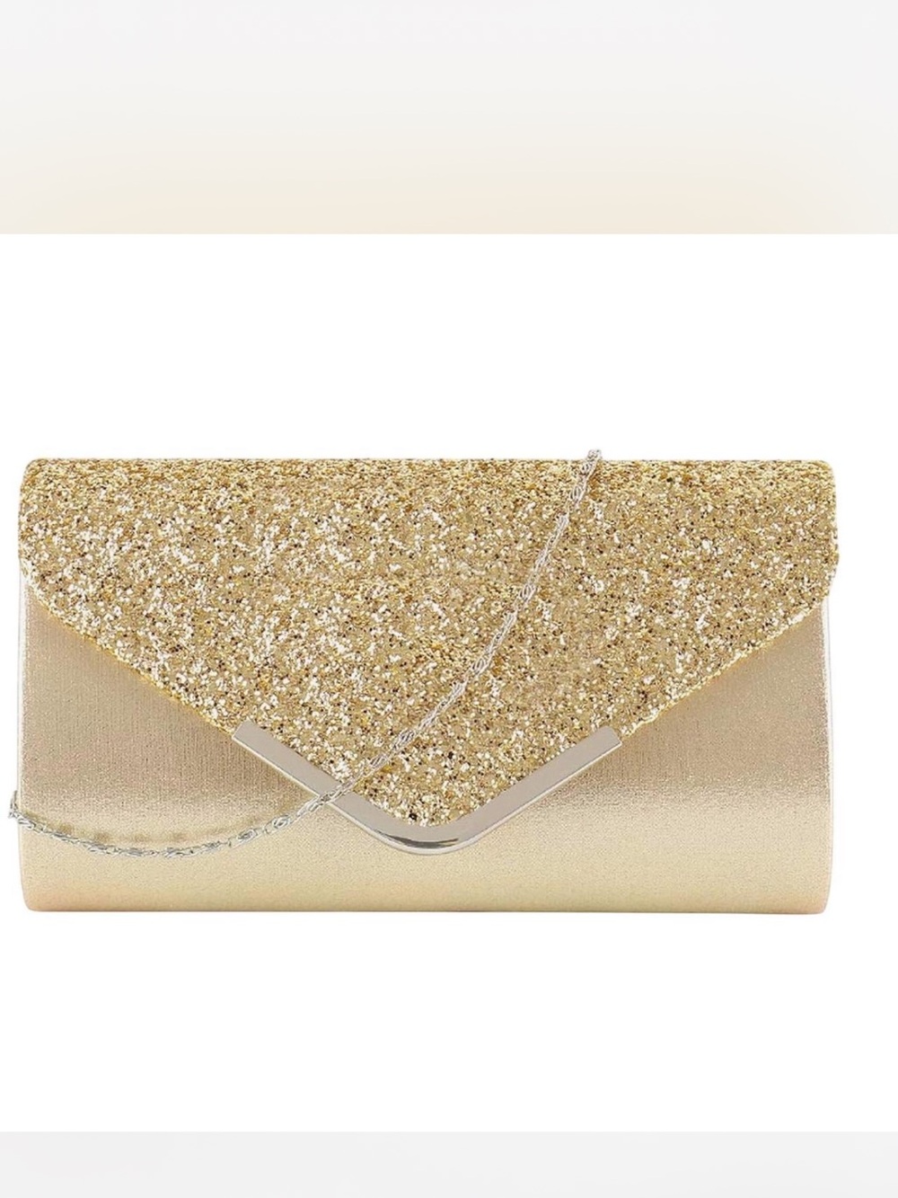 Gold Glitter Metallic Envelope Clutch
Purse Evening Bag with Chain Strap